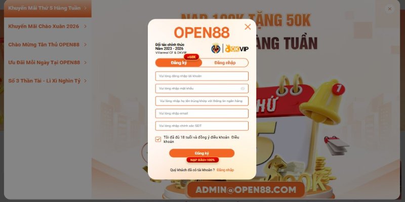 đăng ký tài khoản tại OPEN88